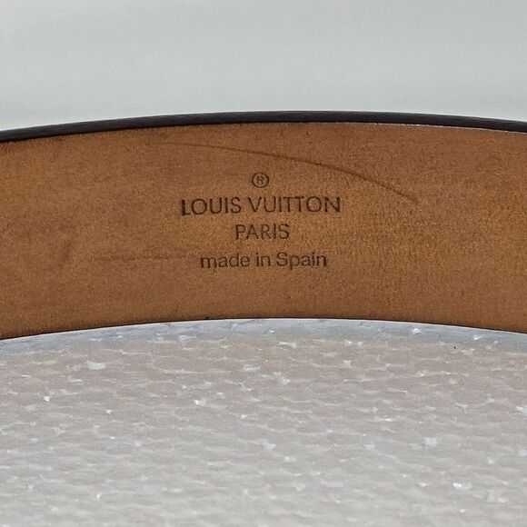 LOUIS VUITTON Ceinture Dark Brown Leather Silver-toned LV Logo Buckle Belt - Picture 6 of 8